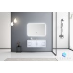 Geneva 48" Glossy White Single Vanity, White Carrara Marble Top, White Square Sink and 48" LED Mirror w/ Faucet