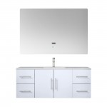 Geneva 48" Glossy White Single Vanity, White Carrara Marble Top, White Square Sink and 48" LED Mirror