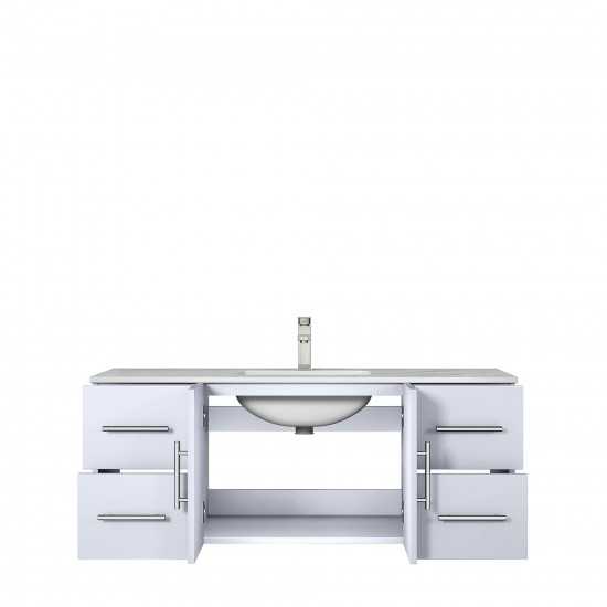 Geneva 48" Glossy White Single Vanity, White Carrara Marble Top, White Square Sink and no Mirror