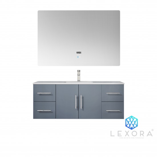 Geneva 48" Dark Grey Single Vanity, White Carrara Marble Top, White Square Sink and 48" LED Mirror w/ Faucet