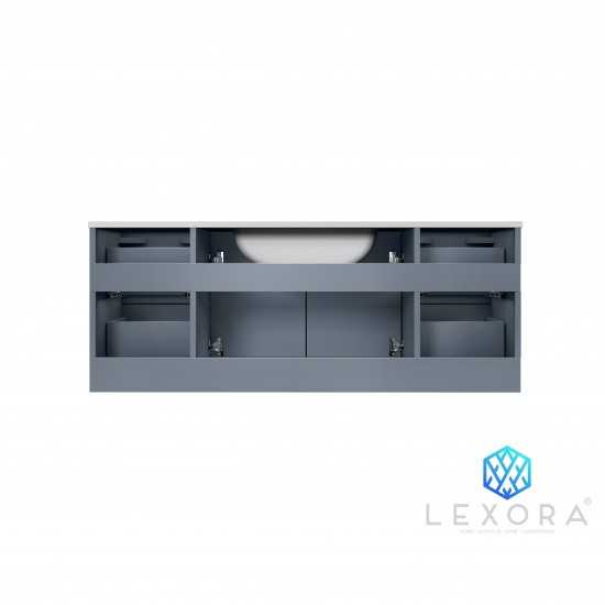 Geneva 48" Dark Grey Single Vanity, White Carrara Marble Top, White Square Sink and 48" LED Mirror w/ Faucet