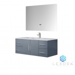 Geneva 48" Dark Grey Single Vanity, White Carrara Marble Top, White Square Sink and 48" LED Mirror w/ Faucet