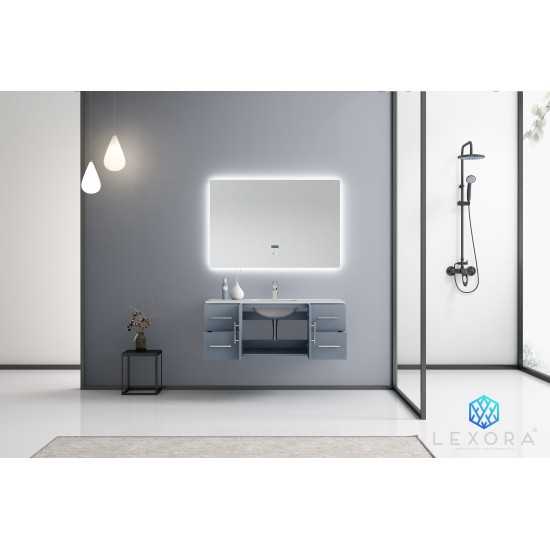 Geneva 48" Dark Grey Single Vanity, White Carrara Marble Top, White Square Sink and 48" LED Mirror w/ Faucet