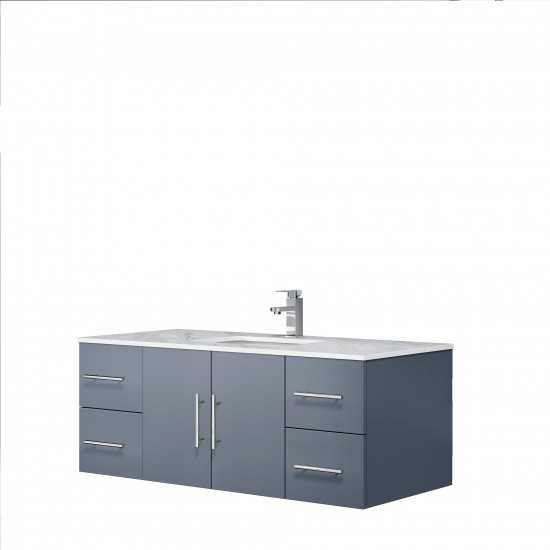 Geneva 48" Dark Grey Single Vanity, White Carrara Marble Top, White Square Sink and no Mirror