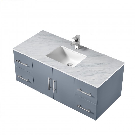 Geneva 48" Dark Grey Single Vanity, White Carrara Marble Top, White Square Sink and no Mirror