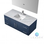 Geneva 48" Navy Blue Single Vanity, White Carrara Marble Top, White Square Sink and 48" LED Mirror w/ Faucet