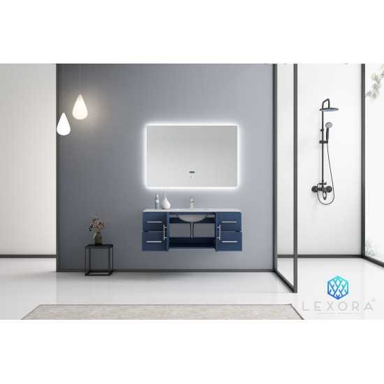 Geneva 48" Navy Blue Single Vanity, White Carrara Marble Top, White Square Sink and 48" LED Mirror