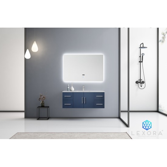 Geneva 48" Navy Blue Single Vanity, White Carrara Marble Top, White Square Sink and 48" LED Mirror