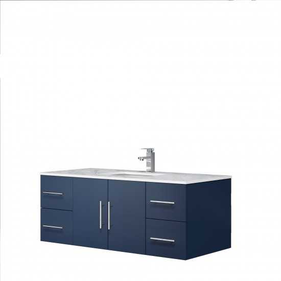 Geneva 48" Navy Blue Single Vanity, White Carrara Marble Top, White Square Sink and no Mirror