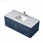 Geneva 48" Navy Blue Single Vanity, White Carrara Marble Top, White Square Sink and no Mirror