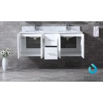 Geneva 60" Glossy White Double Vanity, White Carrara Marble Top, White Square Sinks and 60" LED Mirror w/ Faucets