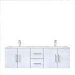 Geneva 60" Glossy White Double Vanity, White Carrara Marble Top, White Square Sinks and no Mirror