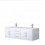 Geneva 60" Glossy White Double Vanity, White Carrara Marble Top, White Square Sinks and no Mirror