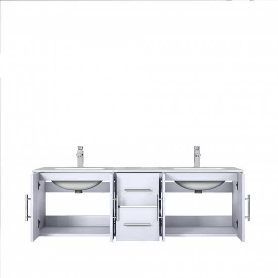 Geneva 60" Glossy White Double Vanity, White Carrara Marble Top, White Square Sinks and no Mirror