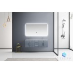 Geneva 60" Dark Grey Double Vanity, White Carrara Marble Top, White Square Sinks and 60" LED Mirror w/ Faucets