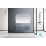 Geneva 60" Dark Grey Double Vanity, White Carrara Marble Top, White Square Sinks and 60" LED Mirror