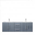 Geneva 60" Dark Grey Double Vanity, White Carrara Marble Top, White Square Sinks and no Mirror