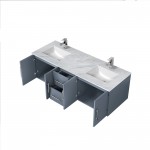 Geneva 60" Dark Grey Double Vanity, White Carrara Marble Top, White Square Sinks and no Mirror