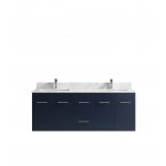Geneva 60" Navy Blue Double Vanity, White Carrara Marble Top, White Square Sinks and 60" LED Mirror w/ Faucets
