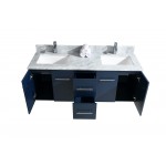Geneva 60" Navy Blue Double Vanity, White Carrara Marble Top, White Square Sinks and 60" LED Mirror w/ Faucets