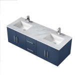 Geneva 60" Navy Blue Double Vanity, White Carrara Marble Top, White Square Sinks and no Mirror