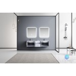 Geneva 72" Glossy White Double Vanity, White Carrara Marble Top, White Square Sinks and 30" LED Mirrors