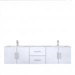 Geneva 72" Glossy White Double Vanity, White Carrara Marble Top, White Square Sinks and no Mirror