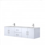 Geneva 72" Glossy White Double Vanity, White Carrara Marble Top, White Square Sinks and no Mirror