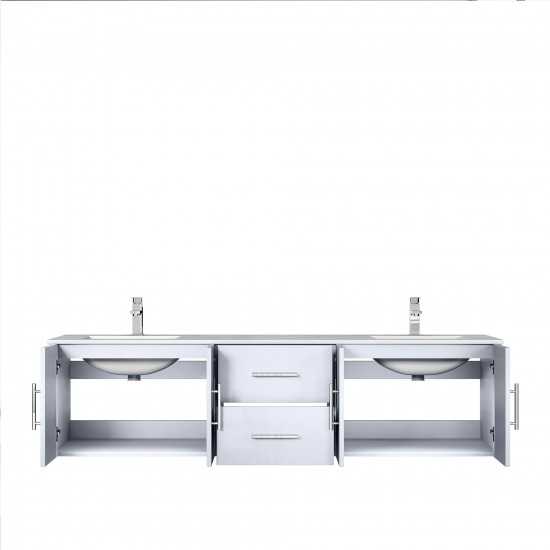 Geneva 72" Glossy White Double Vanity, White Carrara Marble Top, White Square Sinks and no Mirror