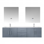 Geneva 72" Dark Grey Double Vanity, White Carrara Marble Top, White Square Sinks and 30" LED Mirrors