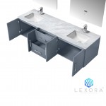 Geneva 72" Dark Grey Double Vanity, White Carrara Marble Top, White Square Sinks and 30" LED Mirrors