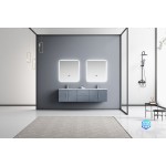 Geneva 72" Dark Grey Double Vanity, White Carrara Marble Top, White Square Sinks and 30" LED Mirrors
