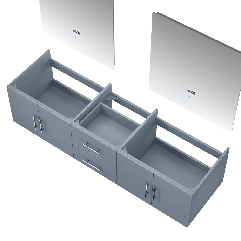 Geneva 72" Dark Grey Double Vanity, no Top and 30" LED Mirrors