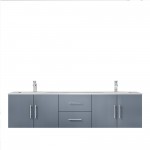 Geneva 72" Dark Grey Double Vanity, White Carrara Marble Top, White Square Sinks and no Mirror