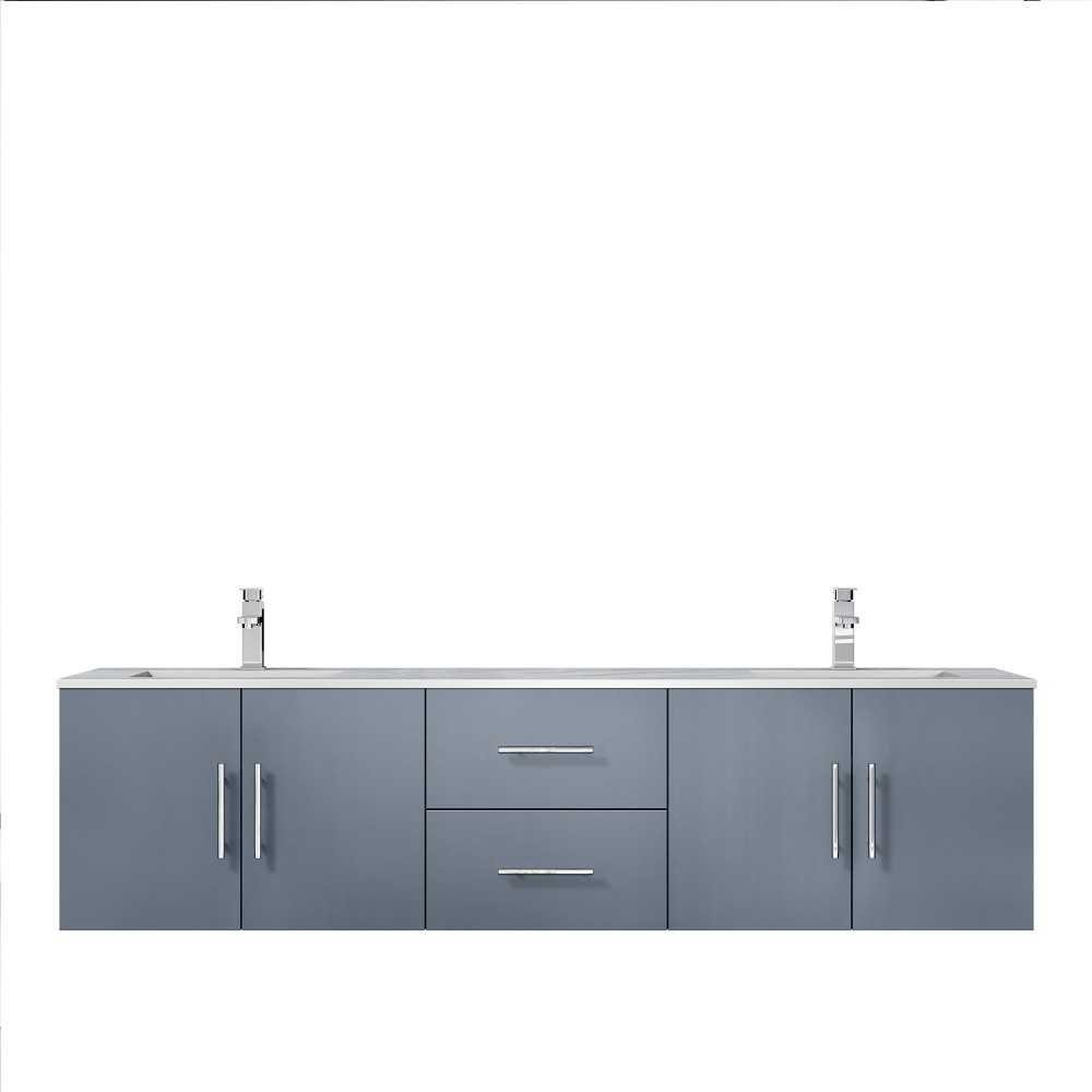 Geneva 72" Dark Grey Double Vanity, White Carrara Marble Top, White Square Sinks and no Mirror