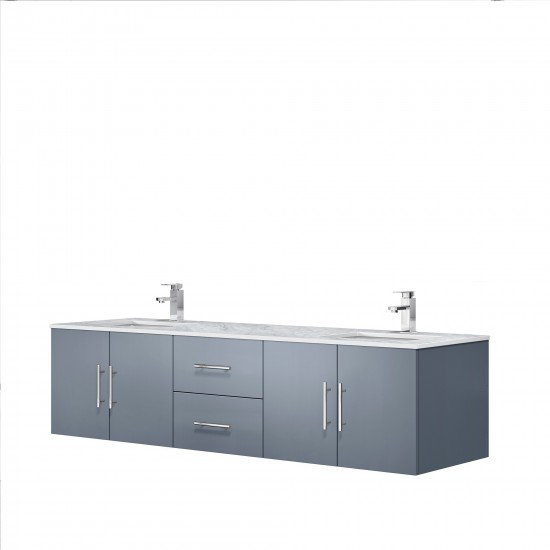 Geneva 72" Dark Grey Double Vanity, White Carrara Marble Top, White Square Sinks and no Mirror