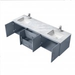 Geneva 72" Dark Grey Double Vanity, White Carrara Marble Top, White Square Sinks and no Mirror