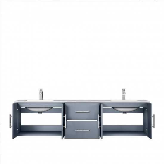 Geneva 72" Dark Grey Double Vanity, White Carrara Marble Top, White Square Sinks and no Mirror