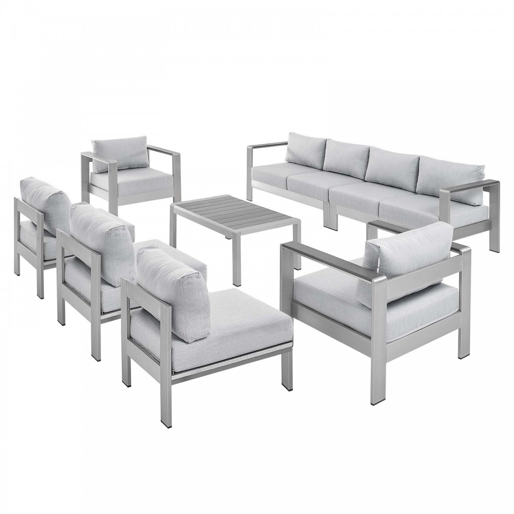 Shore Sunbrella® Fabric Outdoor Patio Aluminum 8 Piece Sectional Sofa Set Shore Sunbrella® Fabric Outdoor Patio Aluminum 8 Piece Sectional Sofa Set