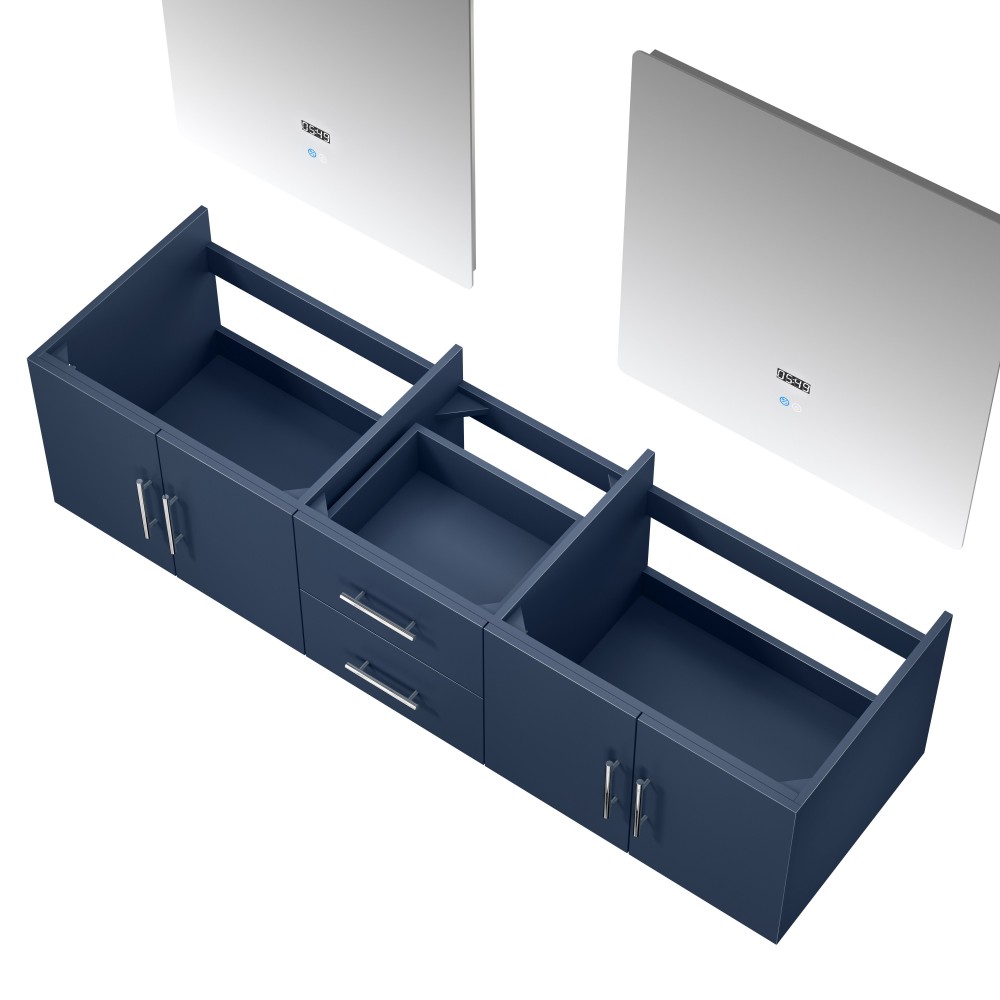 Geneva 72" Navy Blue Double Vanity, no Top and 30" LED Mirrors