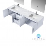 Geneva 80" Glossy White Double Vanity, White Carrara Marble Top, White Square Sinks and 30" LED Mirrors