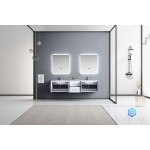 Geneva 80" Glossy White Double Vanity, White Carrara Marble Top, White Square Sinks and 30" LED Mirrors