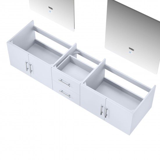 Geneva 80" Glossy White Double Vanity, no Top and 30" LED Mirrors