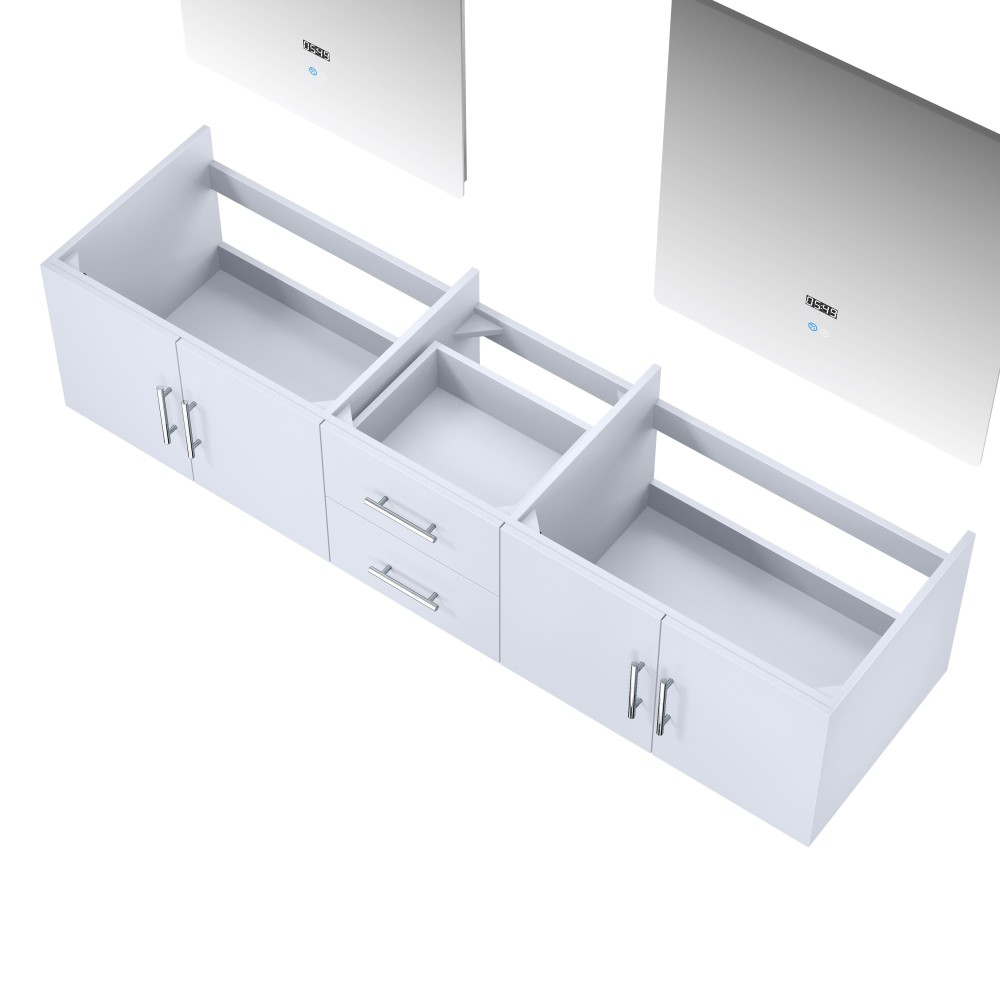 Geneva 80" Glossy White Double Vanity, no Top and 30" LED Mirrors Geneva 80" Glossy White Double Vanity, no Top and 30" LED Mirrors