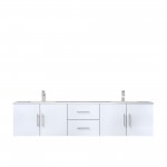 Geneva 80" Glossy White Double Vanity, White Carrara Marble Top, White Square Sinks and no Mirror