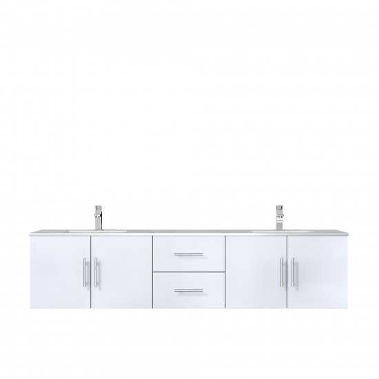 Geneva 80" Glossy White Double Vanity, White Carrara Marble Top, White Square Sinks and no Mirror