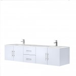 Geneva 80" Glossy White Double Vanity, White Carrara Marble Top, White Square Sinks and no Mirror