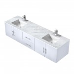 Geneva 80" Glossy White Double Vanity, White Carrara Marble Top, White Square Sinks and no Mirror