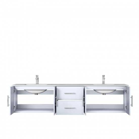 Geneva 80" Glossy White Double Vanity, White Carrara Marble Top, White Square Sinks and no Mirror