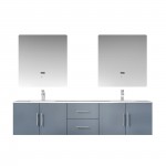 Geneva 80" Dark Grey Double Vanity, White Carrara Marble Top, White Square Sinks and 30" LED Mirrors w/ Faucets